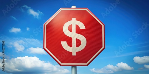 A red stop sign with a dollar sign embedded in the center, symbolizing halting financial transactions or putting a brake on excessive spending.