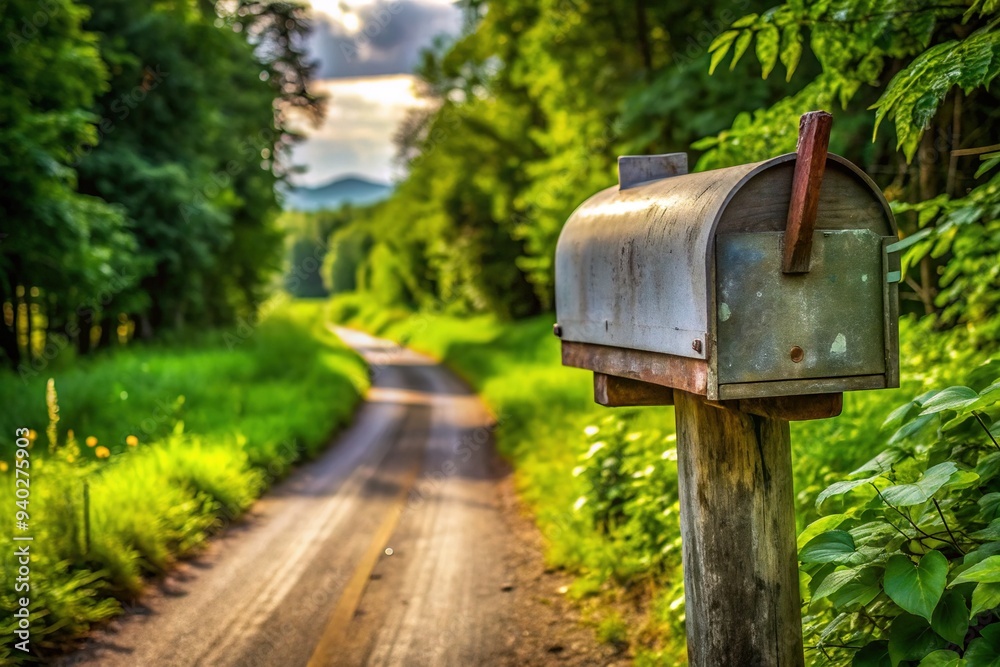 A rustic, weathered mailbox stands alone on a rural road, surrounded by lush greenery, awaiting the arrival of a long-anticipated letter or package. A rustic, weathered mailbox stands alone on a rural road, surrounded by lush greenery, awaiting the arrival of a long-anticipated letter or package.