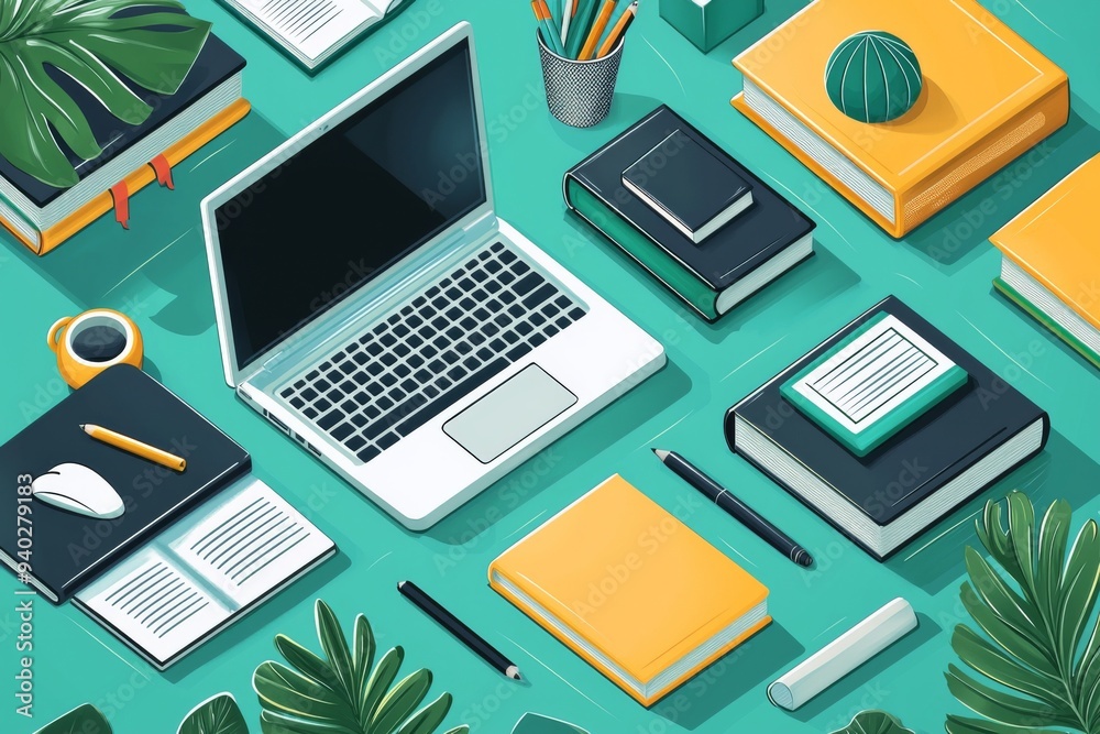 Illustration of educational learning tools set on table created with Generative AI Illustration of educational learning tools set on table created with Generative AI
