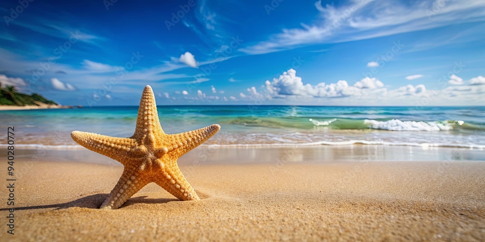 Starfish resting on a sandy tropical beach during summer , Starfish, beach, tropical, summer, sand, seashells, vacation Starfish resting on a sandy tropical beach during summer , Starfish, beach, tropical, summer, sand, seashells, vacation