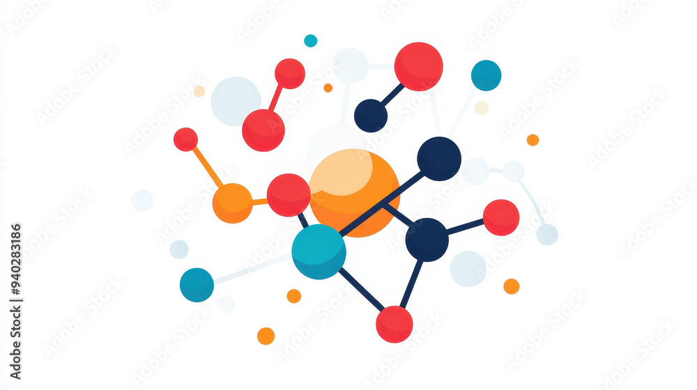 Discover vibrant molecular structures in a modern flat design, blending science and art with fun textures and colors. Discover vibrant molecular structures in a modern flat design, blending science and art with fun textures and colors.