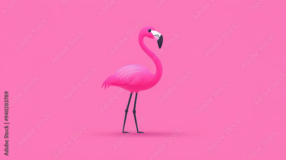 Fototapeta premium A sleek flamingo stands on one leg, featuring a minimalist design with clean lines, basic colors, and a touch of texture.