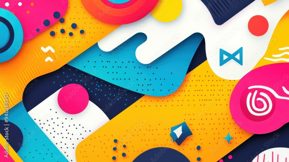 Dive into the lively realm of abstract geometry, where color meets form in a playful, cartoonish illustration. Dive into the lively realm of abstract geometry, where color meets form in a playful, cartoonish illustration.