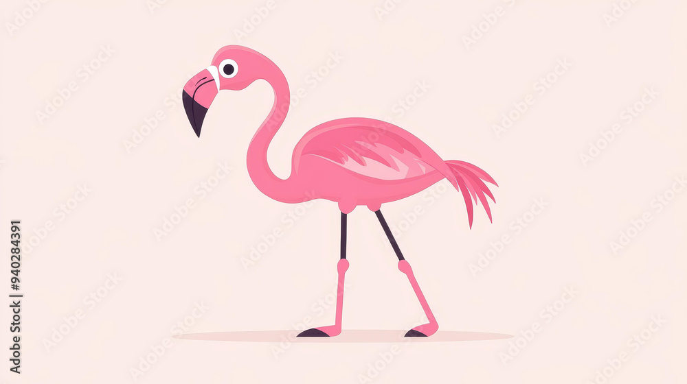 Obraz premium A sleek, minimalist flamingo illustration in clean lines and a simple color palette, embodying modern flat design.