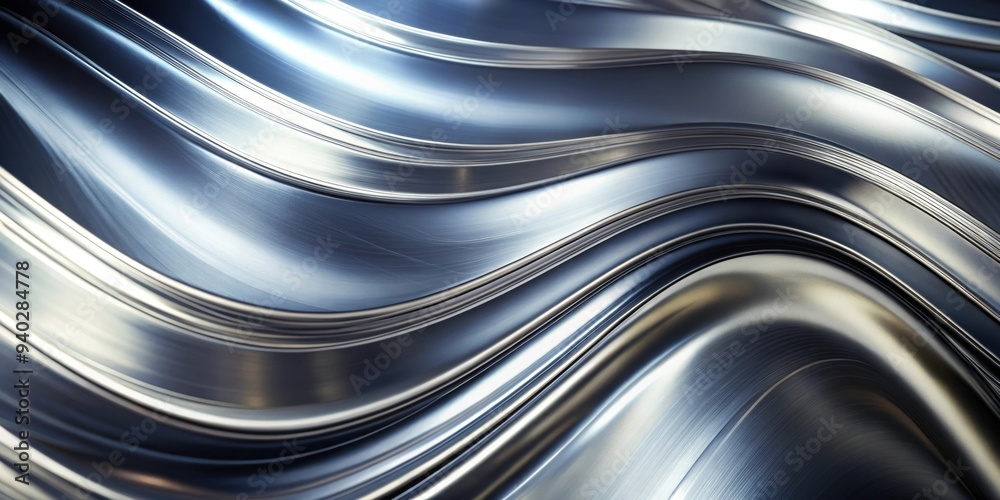 Closeup of a shiny silver metal surface with curved shapes , , rendering, closeup, shiny, silver, metal, surface, curved Closeup of a shiny silver metal surface with curved shapes , , rendering, closeup, shiny, silver, metal, surface, curved