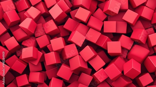 Bright red 3D cubes create a stunning visual impact, enhanced by modern textures and a fun cartooninspired style. photo