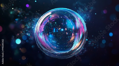 3D Transparent Glass Sphere with Holographic Effect