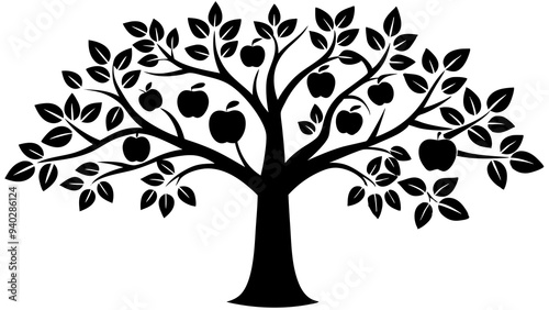 Apple Tree with Hanging Fruit: Detailed Vector Illustration for Design Projects