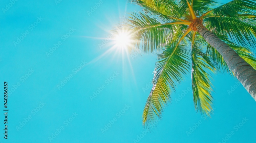 Fototapeta premium palm tree on blue background