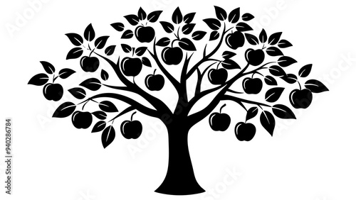 Apple Tree with Hanging Fruit: Detailed Vector Illustration for Design Projects