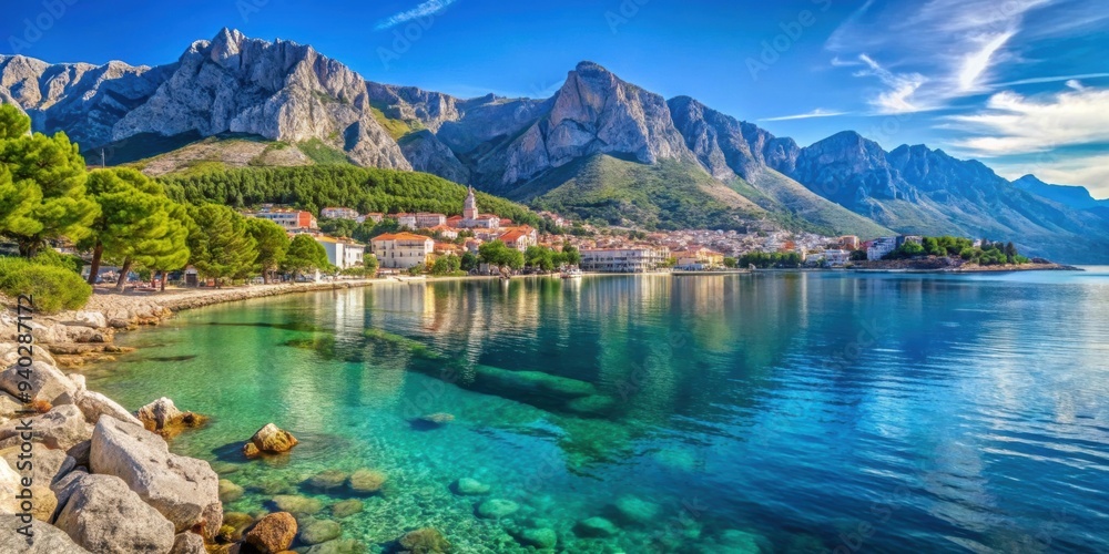 Scenic view of the Makarska Riviera coastline in Croatia, Croatia, coastline, Adriatic Sea Scenic view of the Makarska Riviera coastline in Croatia, Croatia, coastline, Adriatic Sea