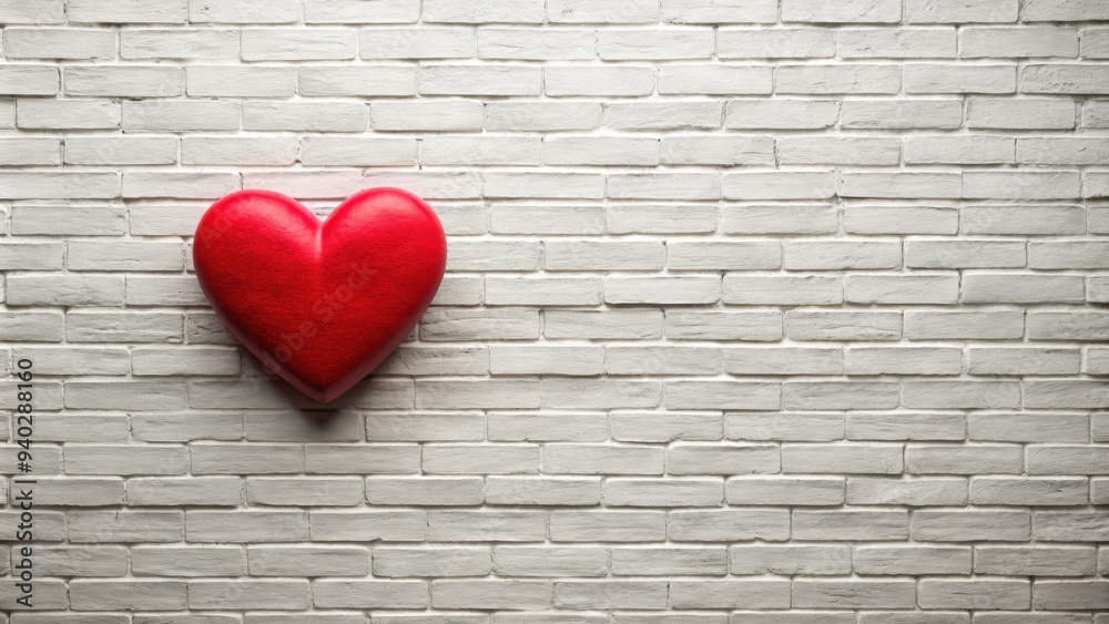 Red heart shape on white brick wall for Valentine's Day , love, romance, symbol, valentine, passion, relationship Red heart shape on white brick wall for Valentine's Day , love, romance, symbol, valentine, passion, relationship
