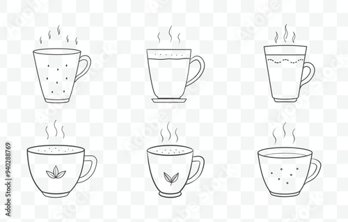 Print Masala Chai Art Vector Set Featuring Traditional Indian Tea Elements with Spices and Teapots in Detailed Illustrations