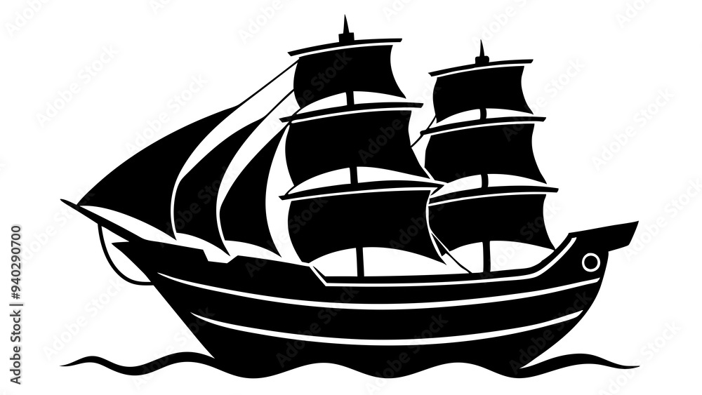 Ship Silhouette: High-Resolution Black and White Vector Illustration Ship Silhouette: High-Resolution Black and White Vector Illustration
