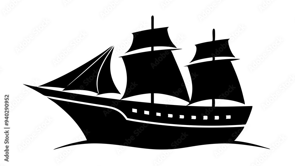 Ship Silhouette: High-Resolution Black and White Vector Illustration Ship Silhouette: High-Resolution Black and White Vector Illustration