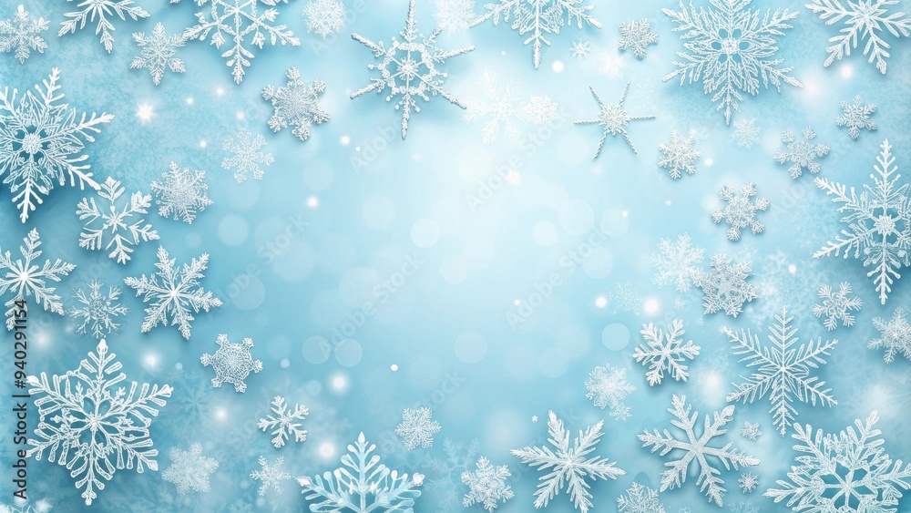 Snowflake pattern on pastel blue background, winter, composition, snowflakes, pastel, blue, background, cold, ice, frosty Snowflake pattern on pastel blue background, winter, composition, snowflakes, pastel, blue, background, cold, ice, frosty