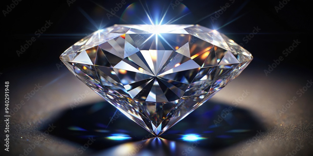 Close-up of a shiny, intricately cut diamond on a dark background , diamond, precious, gemstone, luxury, reflection Close-up of a shiny, intricately cut diamond on a dark background , diamond, precious, gemstone, luxury, reflection
