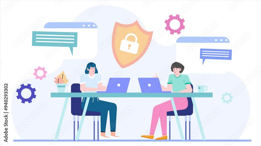 business people teamwork discussing data security and protection illustration business animated video business people teamwork discussing data security and protection illustration business animated video