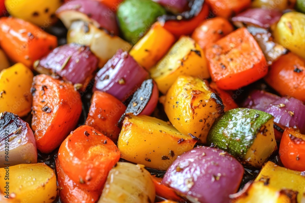 Close-up of Roasted Vegetables with Herbs and Spices Close-up of Roasted Vegetables with Herbs and Spices