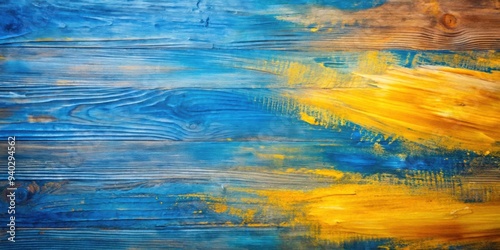 Abstract background of blue and yellow oil paint on a wooden surface , art, paint, texture, colors, vibrant, abstract