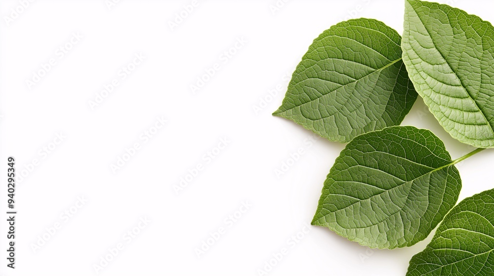 Fototapeta premium Green Leaves on White - Minimalist Nature's Touch 
