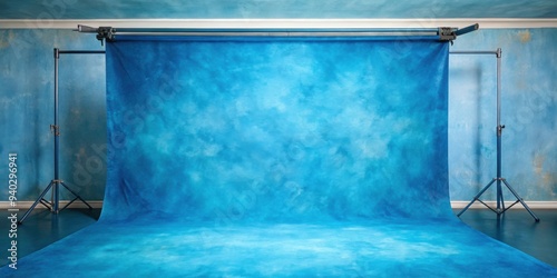 Blue painted canvas studio backdrop perfect for portrait photography sessions, blue, painted, canvas, muslin, fabric