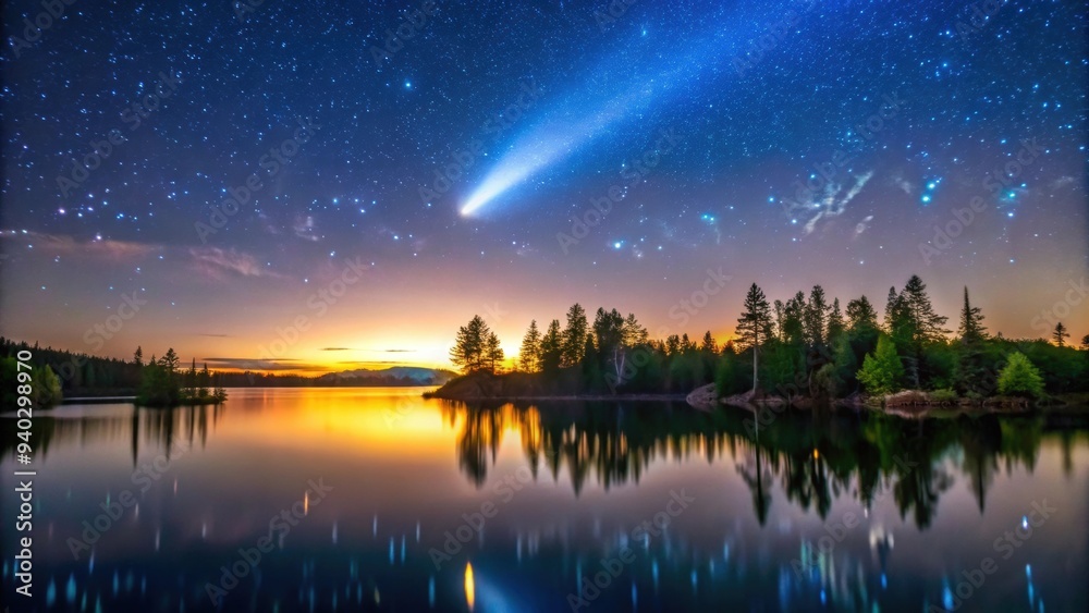 Comet Neowise shining brightly in night sky over Northern Ontario Canada , Comet, Neowise, astronomy, night sky Comet Neowise shining brightly in night sky over Northern Ontario Canada , Comet, Neowise, astronomy, night sky