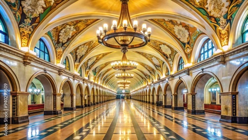 Moscow metro station featuring unique architechture and vibrant design, Park Kultury, Russia, subway