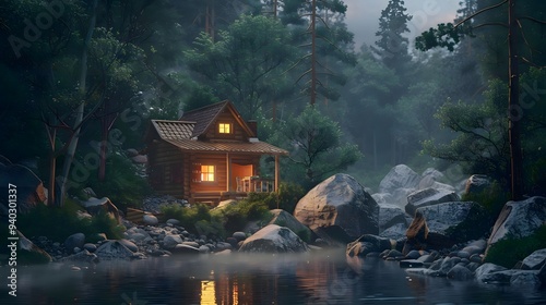 Cabin in the Woods by the River