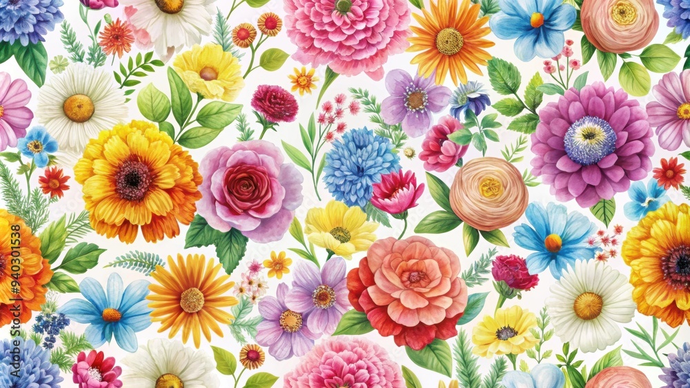 Beautiful seamless pattern with colorful flowers on a white background, floral, nature, repetitive, design, decorative Beautiful seamless pattern with colorful flowers on a white background, floral, nature, repetitive, design, decorative