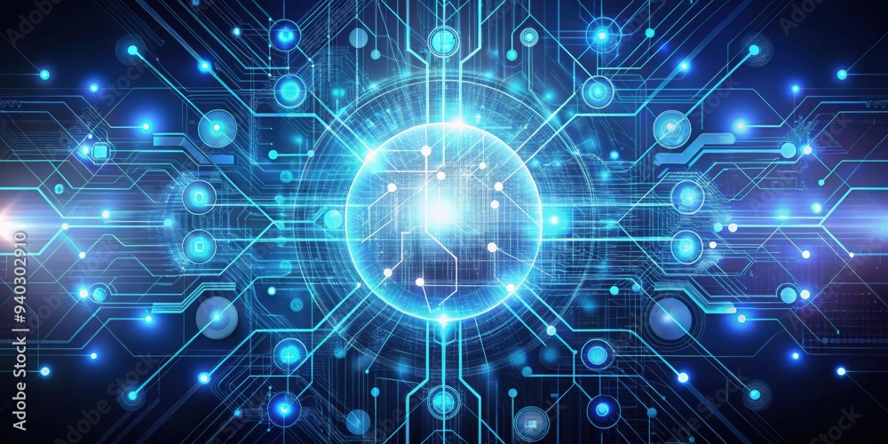 Fototapeta premium Digital core of interconnected information technology, illustrating interactive intelligence