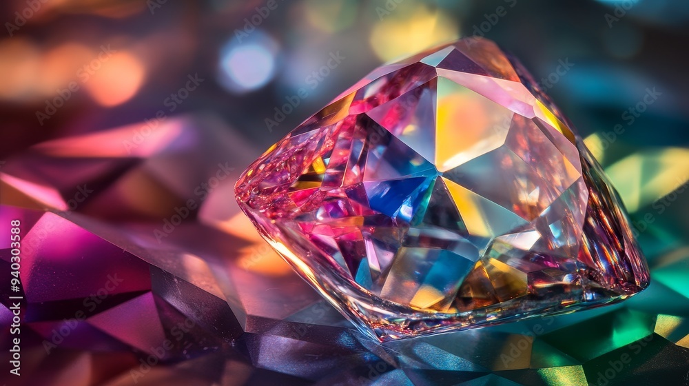 A Facetted Gemstone with Vibrant Colors, Macro Photography, Gemstone, Crystal, Jewel, Rainbow A Facetted Gemstone with Vibrant Colors, Macro Photography, Gemstone, Crystal, Jewel, Rainbow