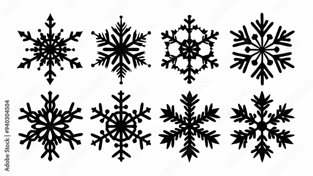 Snowflake silhouettes set. Snowflake symbols. Snow icon. Vector illustration Snowflake silhouettes set. Snowflake symbols. Snow icon. Vector illustration
