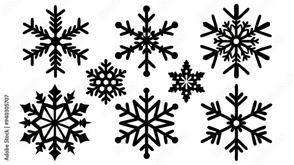 Snowflake vector elements set, snowflake silhouettes Snowflake vector elements set, snowflake silhouettes