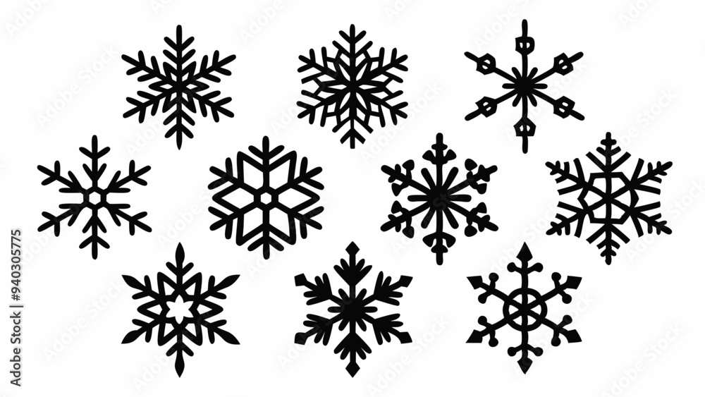 Snowflake vector elements set, snowflake silhouettes Snowflake vector elements set, snowflake silhouettes