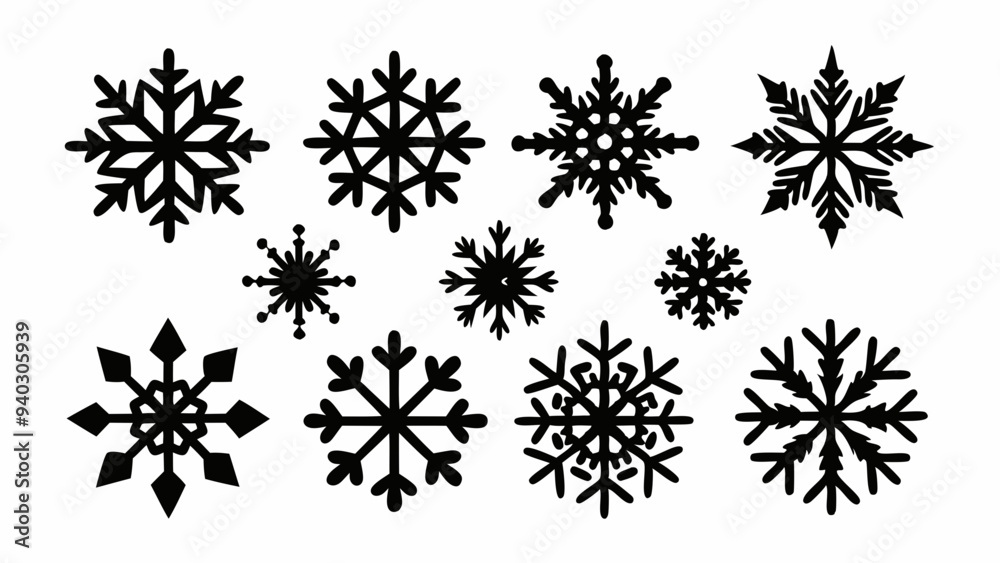 Snowflake vector elements set, snowflake silhouettes Snowflake vector elements set, snowflake silhouettes