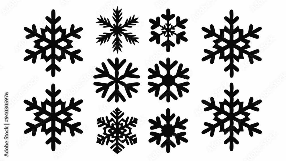 Snowflake vector elements set, snowflake silhouettes Snowflake vector elements set, snowflake silhouettes