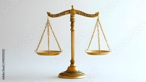 Golden scales in perfect balance, centered on a clean, neutral background, representing fairness and impartiality in the justice system 