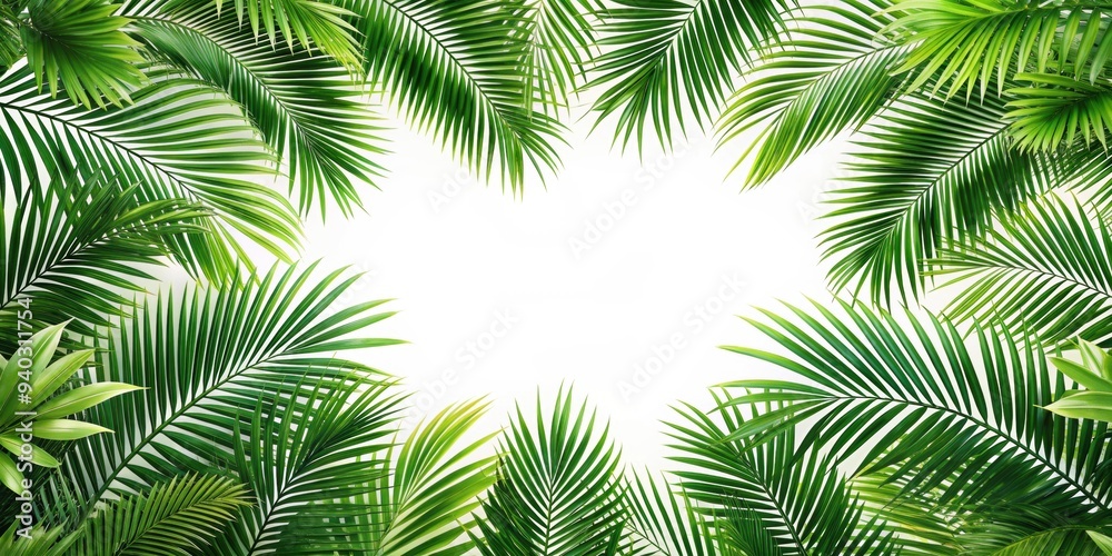 Palm tree leaves overlay on border of fresh green tropical plants isolated on background, palm tree, leaves, overlay, texture Palm tree leaves overlay on border of fresh green tropical plants isolated on background, palm tree, leaves, overlay, texture
