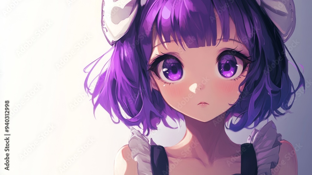 Purple-Haired Anime Girl with Big Eyes, digital painting, anime, girl, portrait, violet eyes Purple-Haired Anime Girl with Big Eyes, digital painting, anime, girl, portrait, violet eyes