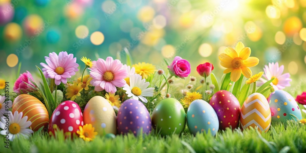 Easter greeting card with colorful eggs and flowers, happy, celebration, holiday, card, pascal, greeting, festive Easter greeting card with colorful eggs and flowers, happy, celebration, holiday, card, pascal, greeting, festive