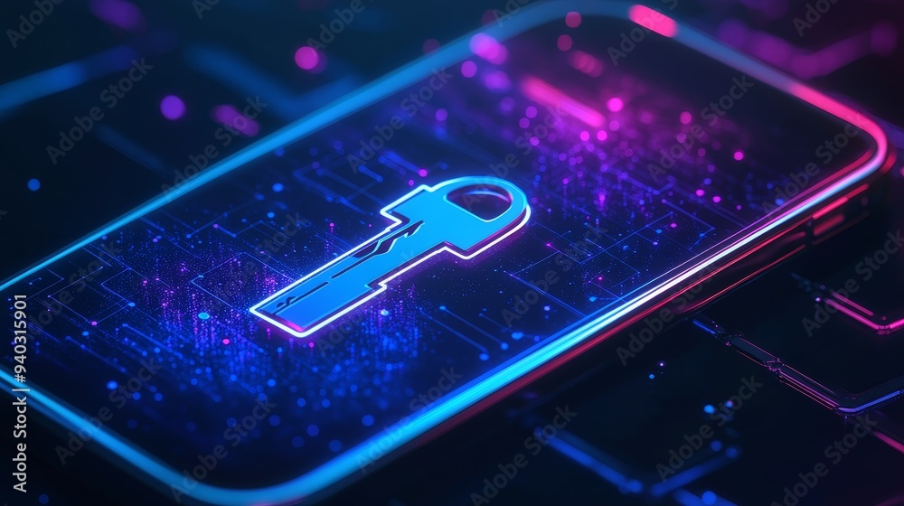 A digital key icon displayed on a mobile phone screen, symbolizing secure access, digital security, mobile technology, authentication, and user experience. A digital key icon displayed on a mobile phone screen, symbolizing secure access, digital security, mobile technology, authentication, and user experience.