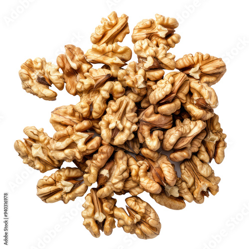 Heap of Walnuts top view isolate on transparency background