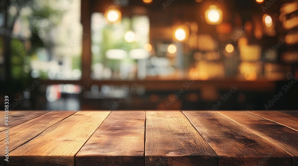 Wooden Tabletop with Blurred Bar Background, Bar , Cafe , Restaurant , Mockup Wooden Tabletop with Blurred Bar Background, Bar , Cafe , Restaurant , Mockup