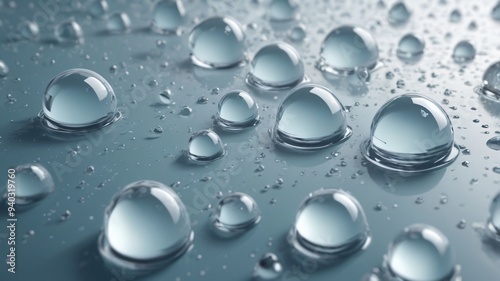 Crystal Clear Serenity:  A mesmerizing close-up of pristine water droplets clinging to a smooth surface, reflecting the world in their glassy spheres.  
