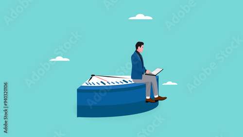 Part-time job, side job or small business, additional work outside working hours, division or tome management, work tracking system or day planning, businessman working using laptop over hours cut
