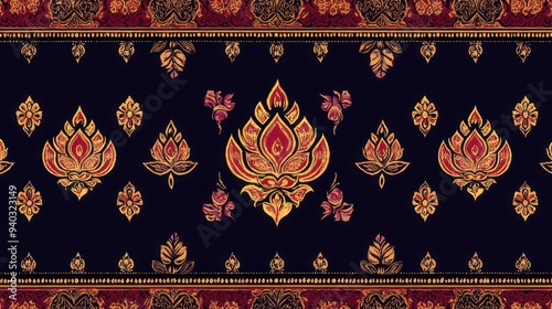 Thai fabric pattern background, background vector  textured background captured in ultra-high definition. featuring intricate floral and scroll designs, perfect for wallpapers and textiles, captured i photo