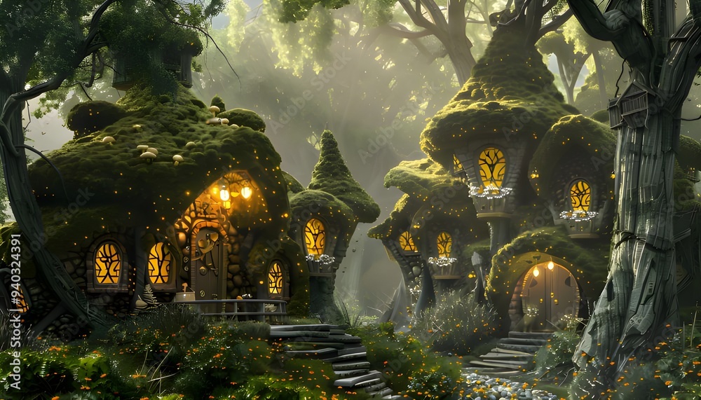Fototapeta premium Fantasy Elf village in the wood