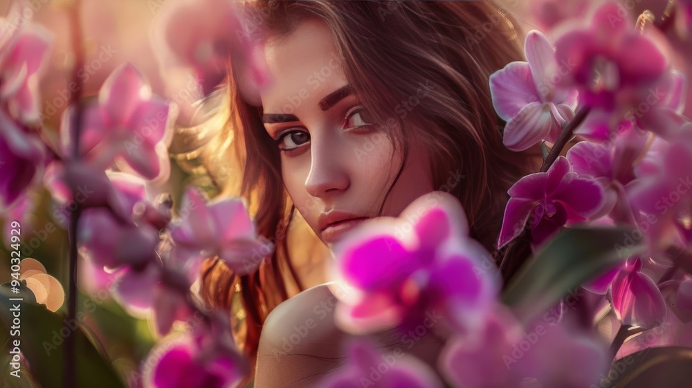 woman with pink flowers woman with pink flowers