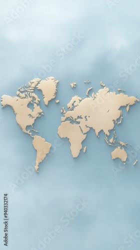 A map of the world is drawn on a blue background